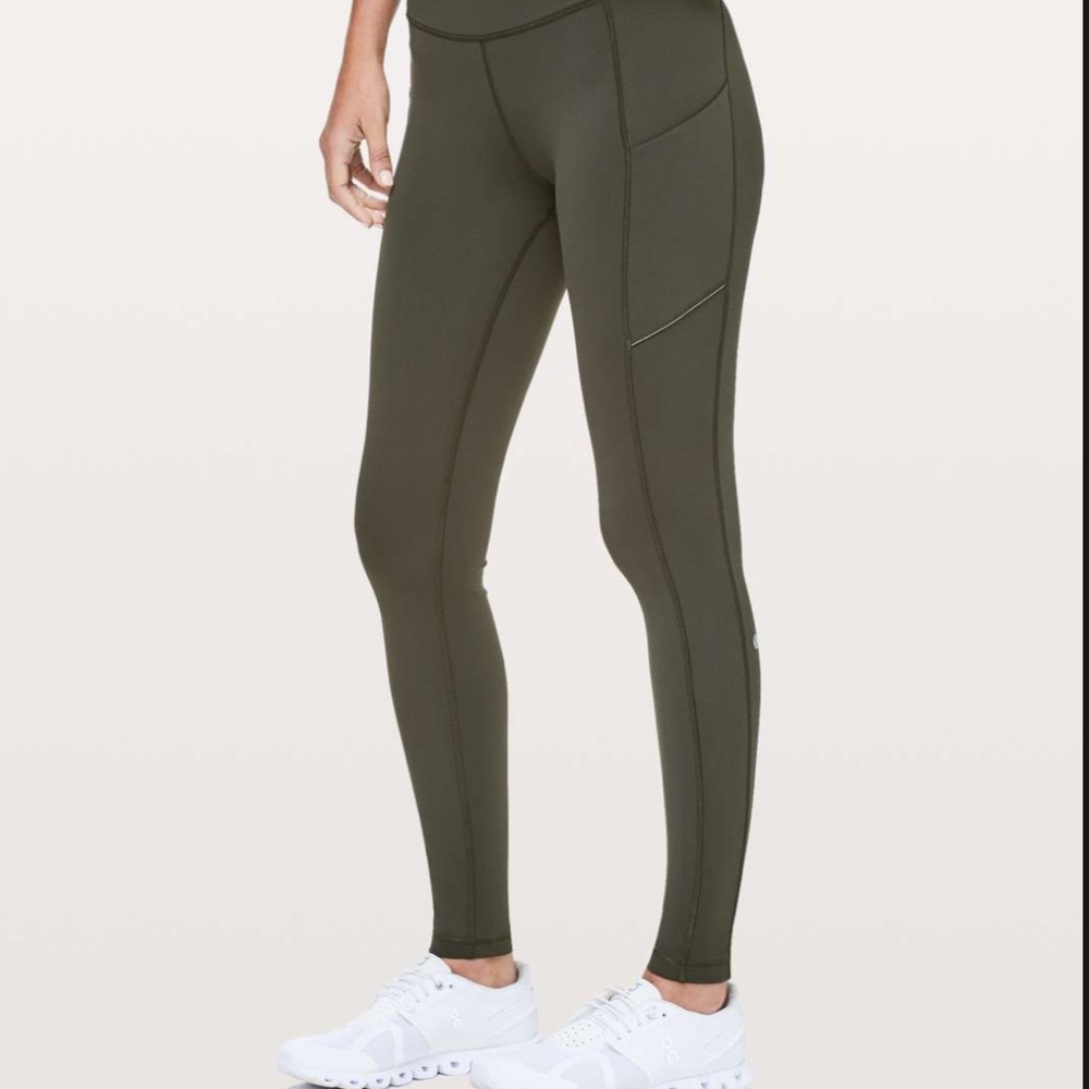 LIKE NEW- Lululemon Womens Olive Green Leggings Align High Rise Pockets Size 12